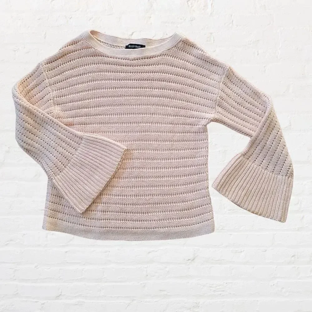 Ellen Tracy Women's Scoop Neck PEACH Sweater with Bell Sleeves, Size Large